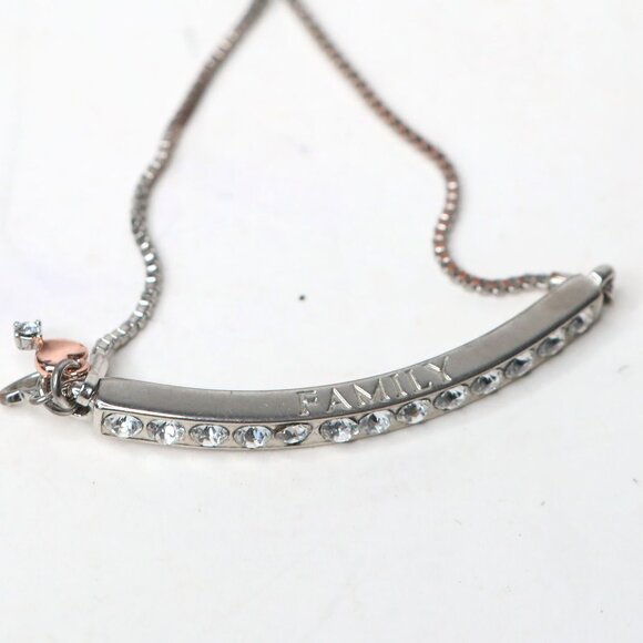 IBB "FAMILY" Crystal Bolo Bracelet Adjustable Silver Tone Slider Chain Charm - Picture 11 of 11